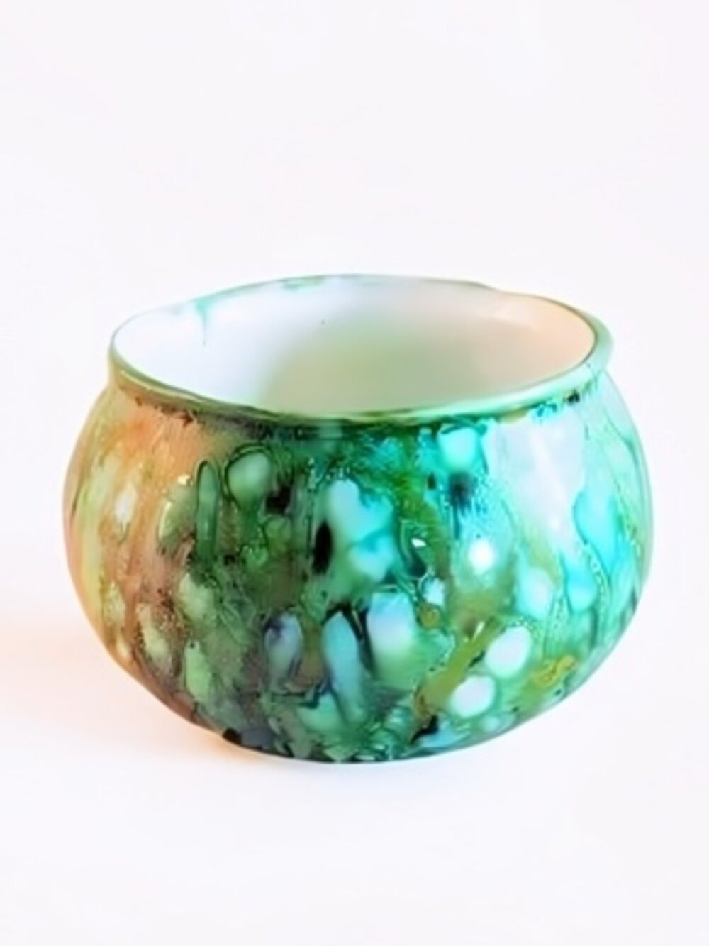 Signed Green Ceramic Vintage Art Pottery Bowl Handmade Late Century Style Unique